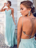 A-line Sweetheart Spaghetti Straps Open Back Long Chiffon Prom Dress