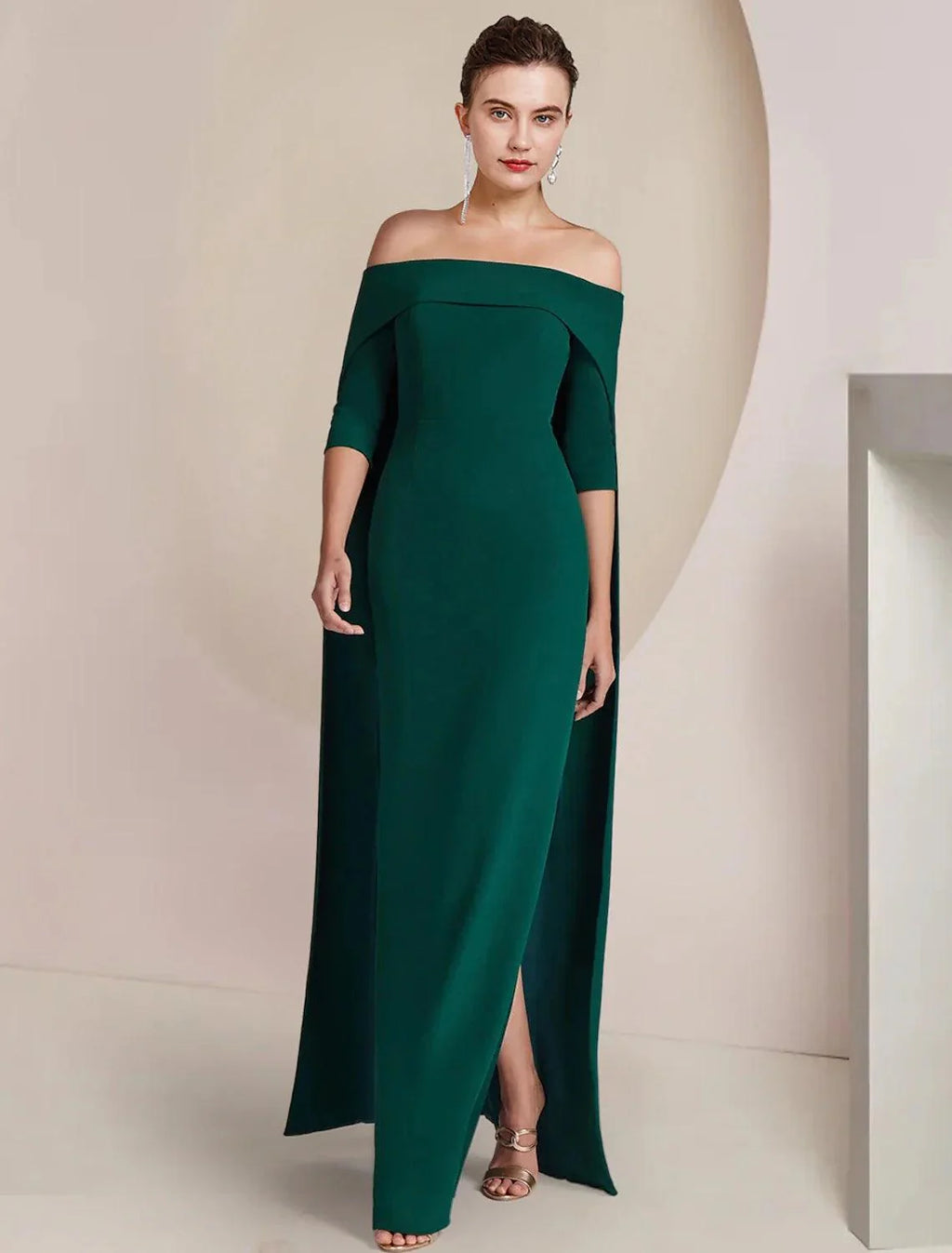 Etuikleid/Säulenkleid für die Mutter der Braut, formelle Hochzeitsgäste, elegant, trägerlos, bodenlang, Stretch-Stoff, halbe Ärmel, einfarbig