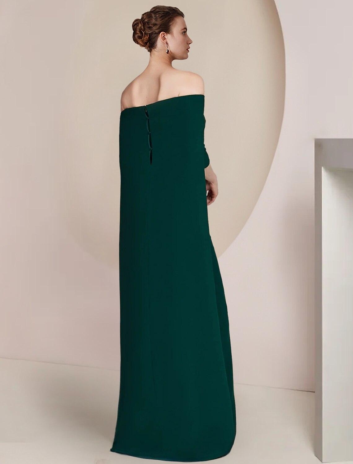 Vestido de mãe da noiva com bainha/coluna, formal, para convidada de casamento, elegante, sem alças, comprido, tecido elástico, meia manga, cor sólida