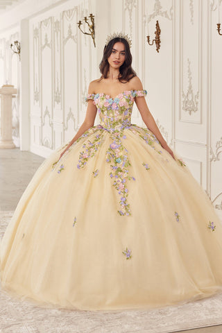 Mehrfarbiges schulterfreies Ballkleid mit Blumenmuster von Ladivine 15724