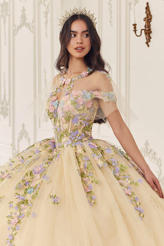 Mehrfarbiges schulterfreies Ballkleid mit Blumenmuster von Ladivine 15724