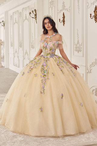Mehrfarbiges schulterfreies Ballkleid mit Blumenmuster von Ladivine 15724