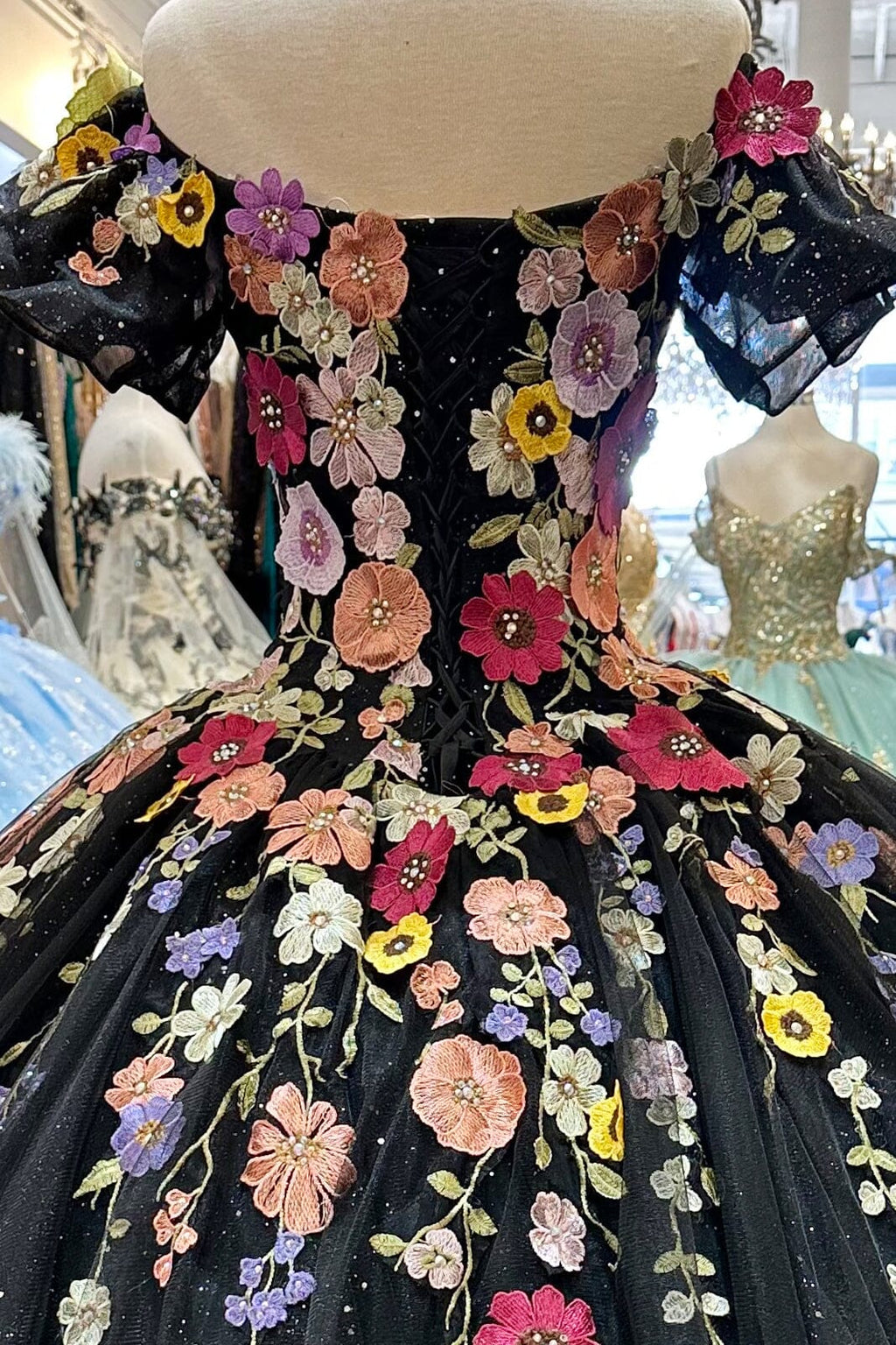 Multicolor Floral Applique Ball Gown by Elizabeth K GL3177