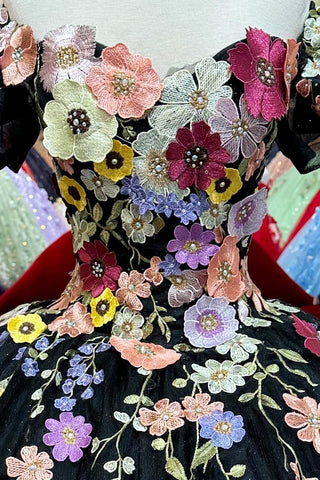 Mehrfarbiges Ballkleid mit Blumenapplikation von Elizabeth K GL3177