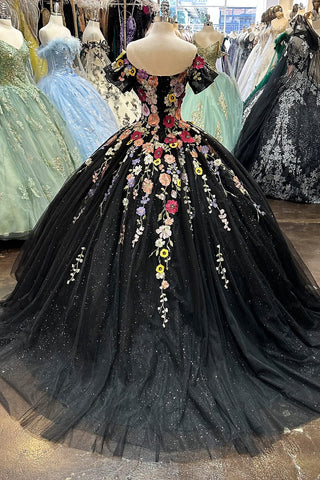 Mehrfarbiges Ballkleid mit Blumenapplikation von Elizabeth K GL3177