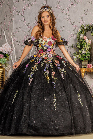 Mehrfarbiges Ballkleid mit Blumenapplikation von Elizabeth K GL3177