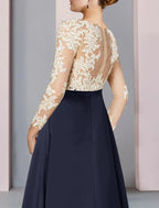 Vestido de festa para mãe da noiva, bainha/coluna, elegante, decote em V, assimétrico, chiffon, renda, manga comprida com pregas, bloco de cores