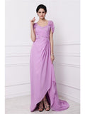 Abito da Sposa per la Madre in Chiffon Lungo con Ricami e Perline, Maniche Corte Quadrate a Fodera/Colonna