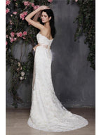 Sheath/Column Strapless Sleeveless Sash Long Lace Wedding Dresses