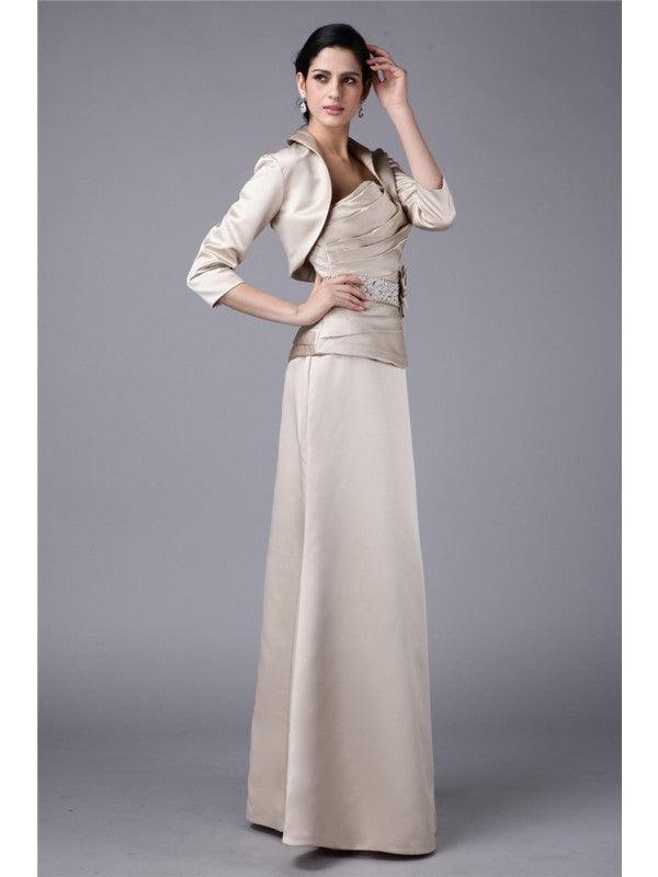 Vestidos de mãe da noiva sem alças, com missangas, feitos à mão, com flores, em cetim elástico