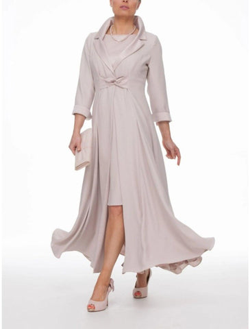 Vestido de duas peças com bainha/coluna para mãe da noiva, festa de casamento, elegante, inverno, com casaco, manga 3/4, gola tipo camisa, comprimento até ao tornozelo, chiffon, pregas, cor sólida