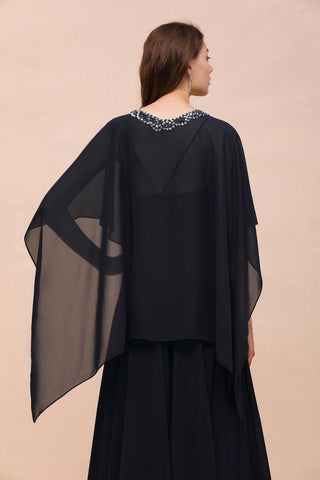 Marineblaues Brautjungfernkleid mit Perlenbesatz, bodenlanges Chiffonkleid für die Trauzeugin