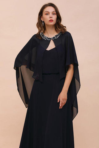 Marineblaues Brautjungfernkleid mit Perlenbesatz, bodenlanges Chiffonkleid für die Trauzeugin