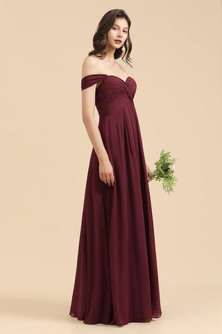 Neuankömmling A-Linie Off-the-Shoulder Sweetheart Burgund Langes Brautjungfernkleid 