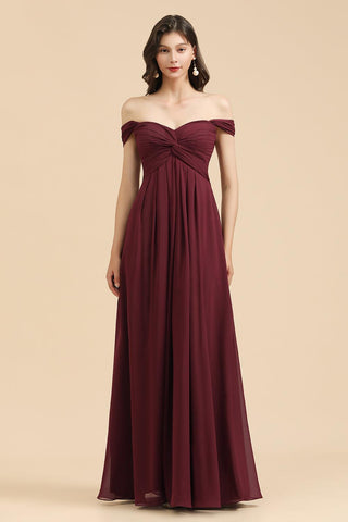 Neuankömmling A-Linie Off-the-Shoulder Sweetheart Burgund Langes Brautjungfernkleid 