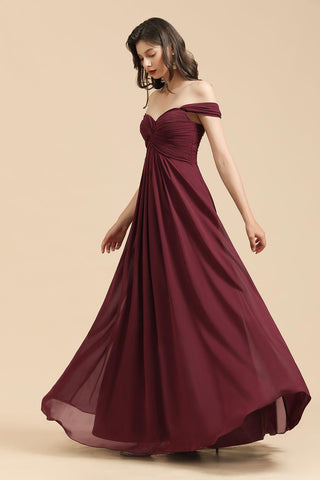 Neuankömmling A-Linie Off-the-Shoulder Sweetheart Burgund Langes Brautjungfernkleid 
