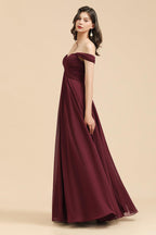 New Arrival A-line Off-the-shoulder Sweetheart Burgundy Long Bridesmaid Dress
