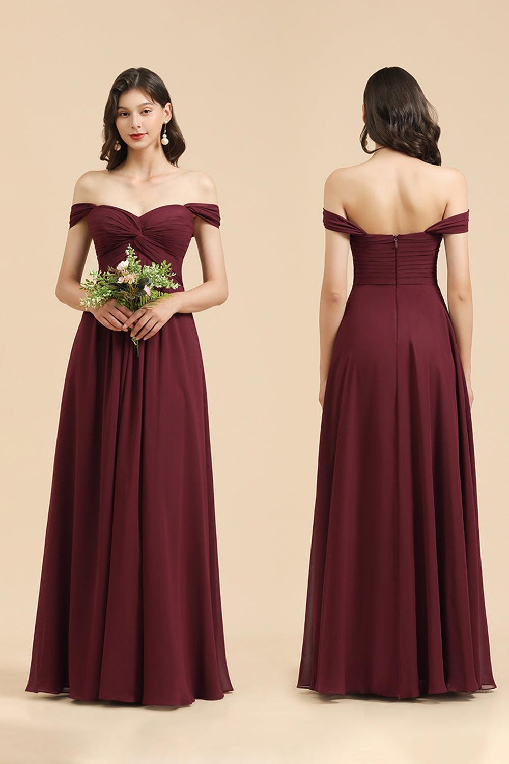 New Arrival A-line Off-the-shoulder Sweetheart Burgundy Long Bridesmaid Dress