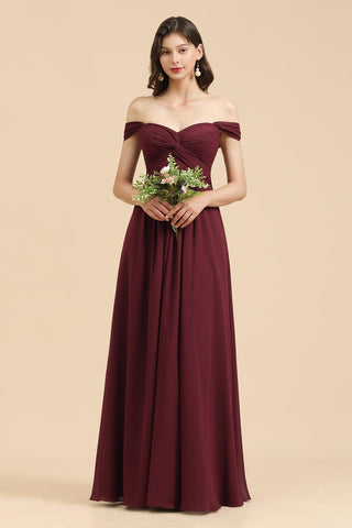 Neuankömmling A-Linie Off-the-Shoulder Sweetheart Burgund Langes Brautjungfernkleid 