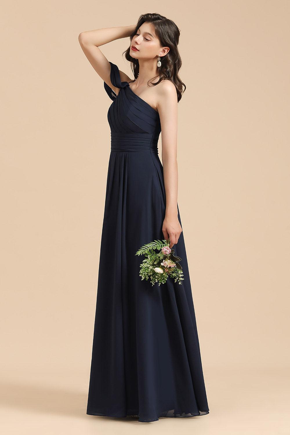 New Arrival Black One Shoulder A-line Long Bridesmaid Dress