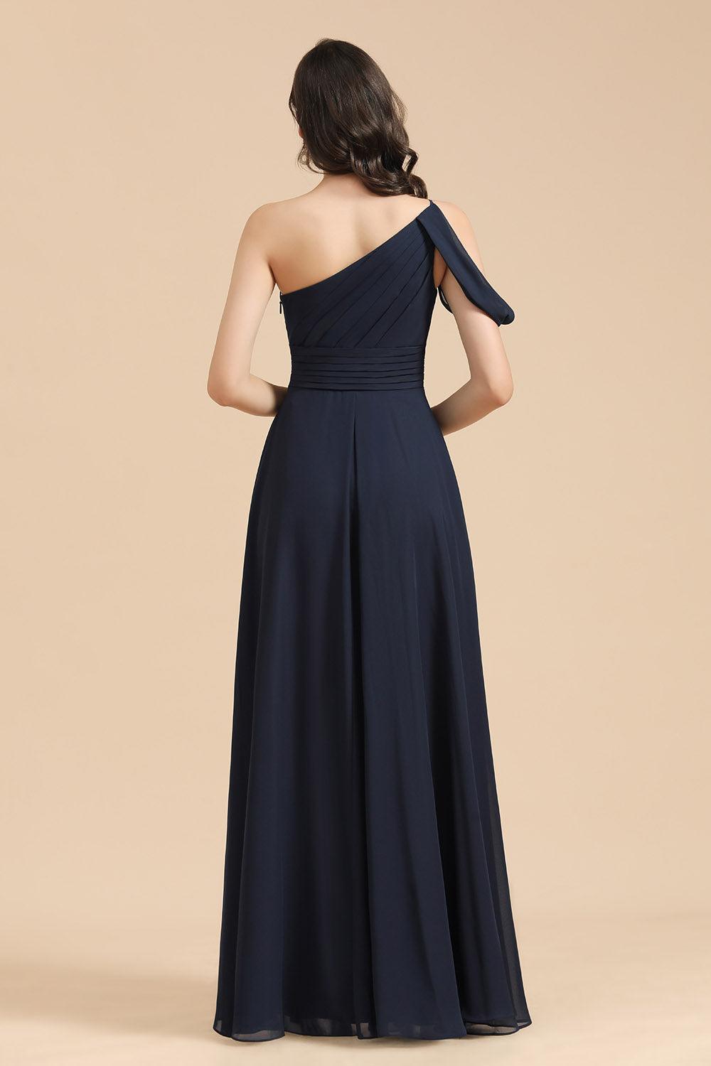 New Arrival Black One Shoulder A-line Long Bridesmaid Dress