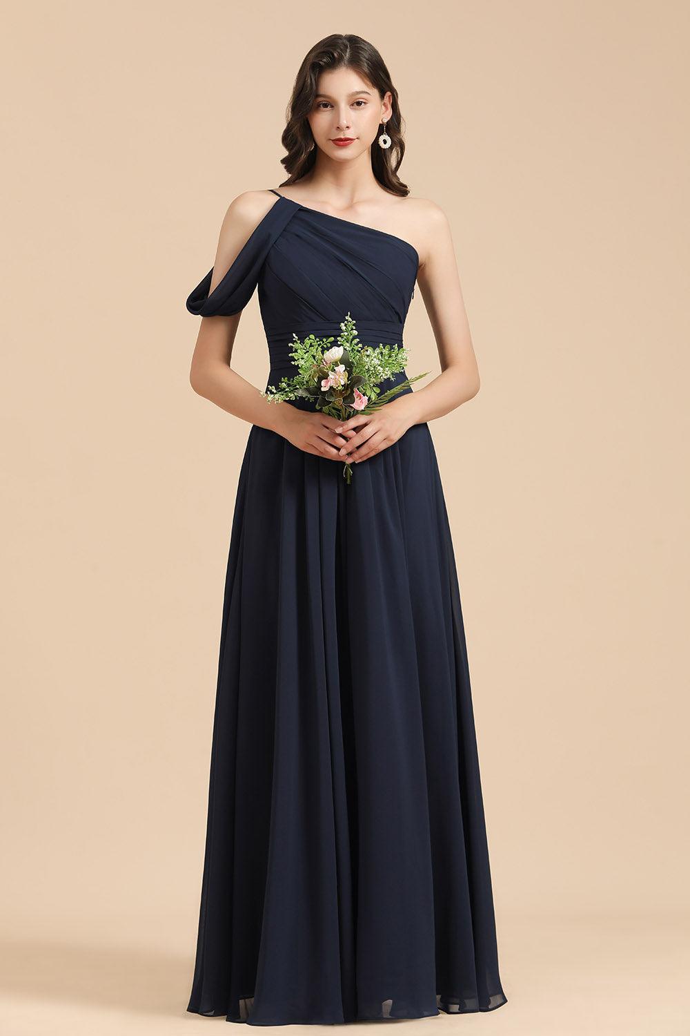 New Arrival Black One Shoulder A-line Long Bridesmaid Dress