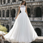 Vestido de novia de cuello alto sin mangas con aplicaciones - Nuevo lanzamiento