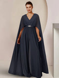 Tute Intere Abito per la Madre della Sposa Formale Ospite Matrimonio Festa Elegante Scollo a V Lunghezza Pavimento Chiffon Senza Maniche con Spilla di Cristallo