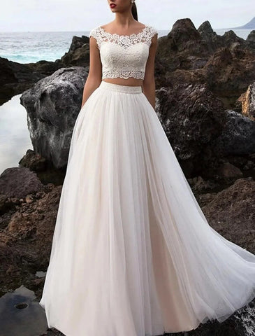 Hall Lässige Brautkleider Separates Illusion Neck Cap Sleeve Separates Lace Bridal Tops Brautkleider mit Applikationen