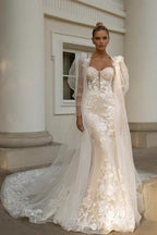 Abito da sposa sirena in pizzo senza maniche a cuore nobile