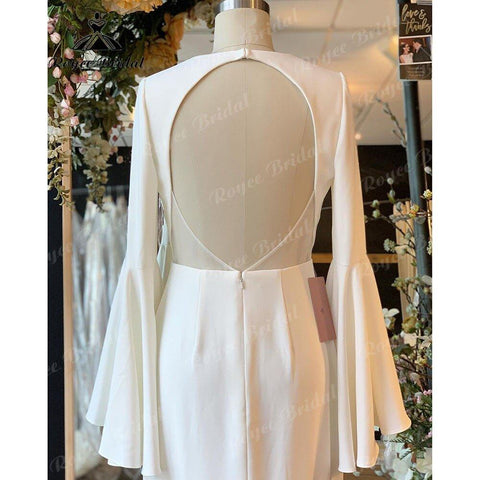 Noiva Vestido Tiefer weicher Satin, lange Ärmel, tiefer V-Ausschnitt, rückenfreies Brautkleid für Frauen, Hochzeitsempfangskleid für die Braut 2025 
