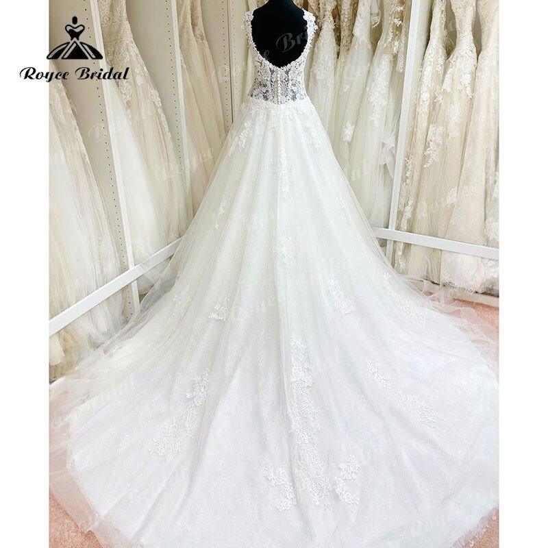 NumberSea 2022 Robe Mariee A Line Wedding Dress V Neck Lace Applique Backless Court Tank Bridal Gown vestido de noiva praiano Custom Made