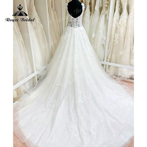 NumberSea 2022 Robe Mariee A-linie Brautkleid V-ausschnitt Spitze Applique Backless Gericht Tank Brautkleid vestido de noiva praiano nach Maß 