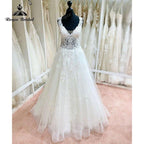 NumberSea 2022 Robe Mariee A Line Wedding Dress V Neck Lace Applique Backless Court Tank Bridal Gown vestido de noiva praiano Custom Made