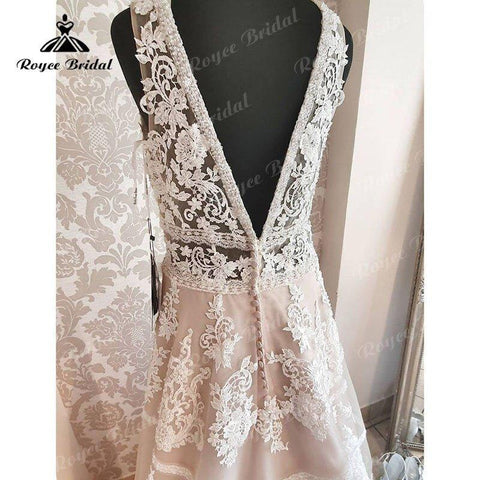 NumberSea 2025 Tiefem V-Ausschnitt Spitzenapplikationen Rückenfrei A-Linie Boho Strandhochzeitskleid batas de novia para boda Brautkleid für Frauen Sexy 