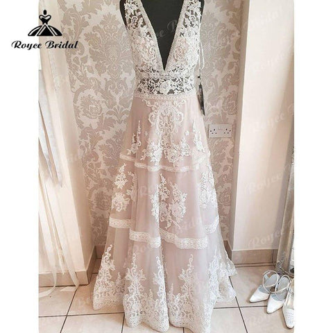 NumberSea 2025 Tiefem V-Ausschnitt Spitzenapplikationen Rückenfrei A-Linie Boho Strandhochzeitskleid batas de novia para boda Brautkleid für Frauen Sexy 