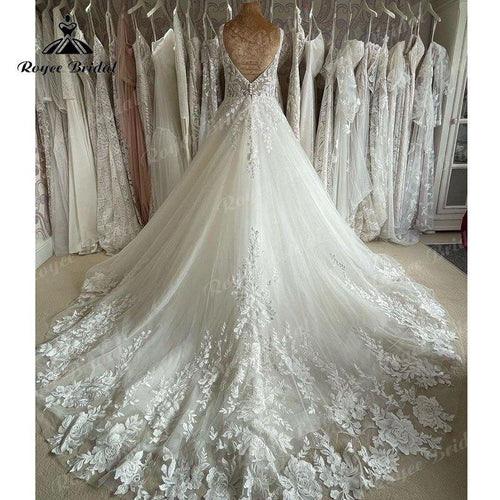 NumberSea 2025 abito da sposa lusso merletto abiti da sposa eleganti scollatura quadrata principessa donna abiti da sposa boho strascico a coda