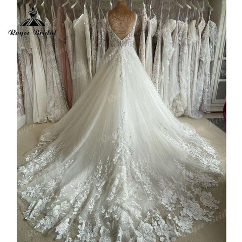 NumberSea 2025 Hochzeitskleid Luxus Braut Spitze Brautkleider Elegante Quadratische Ausschnitt Prinzessin Frauen Boho Brautkleider Gericht Zug 