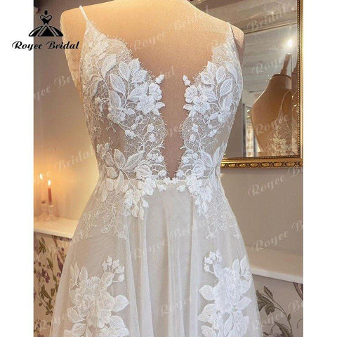 NumberSea 2025 Robe Mariage A-Linie Boho Brautkleid mit V-Ausschnitt Spitze Applizierte Spaghettiträger Sweep vestido para boda playa elegant 