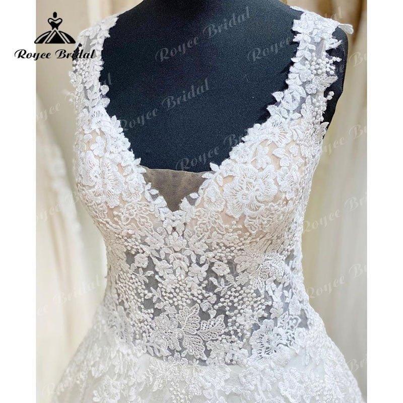 NumberSea 2025 Robe Mariee A Line Wedding Dress V Neck Lace Applique Backless Court Tank Bridal Gown vestido de noiva praiano Custom Made