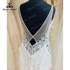 NumberSea 2025 Sexy Mermaid/Trumpet Lace Boho Backless Soft Satin Wedding Dress with V Neck Spaghetti Straps Wedding Gown vestido de boda