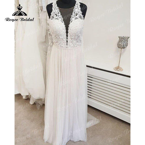 NumberSea 2025 vestidos boda Civil Boho Spitze Mieder Tüll Ärmellos A-Linie Strandhochzeitskleid für Frauen vestido novia sencillo Elegant 