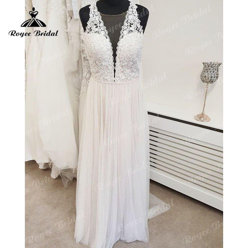 NumberSea 2025 vestidos boda civil Boho Lace Bodice Tulle Sleeveless A Line Beach Wedding Dress for Women vestido novia sencillo Elegant