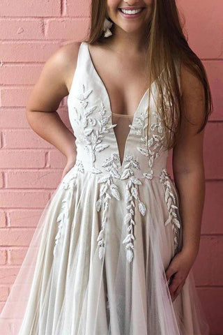 NumberSea A-Linie, V-Ausschnitt, Satin und Tüll, Elfenbein, Brautkleid, MW353