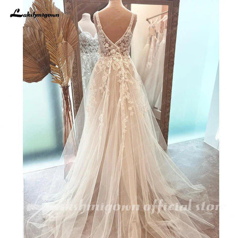 Vestido de Noiva Boho NumberSea com Costas Abertas e Renda 2025 Vestidos de Noiva Praia Sem Mangas 