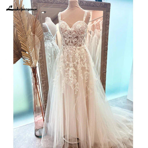Vestido de Noiva Boho NumberSea com Costas Abertas e Renda 2025 Vestidos de Noiva Praia Sem Mangas 