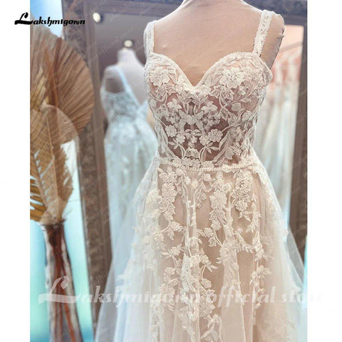 Vestido de Noiva Boho NumberSea com Costas Abertas e Renda 2025 Vestidos de Noiva Praia Sem Mangas 