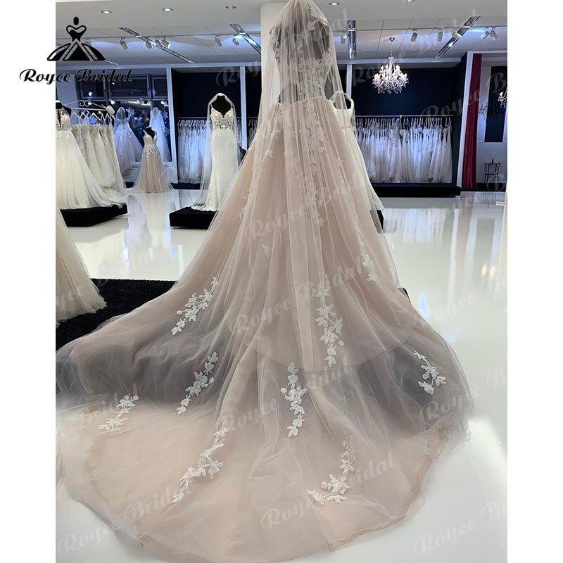 NumberSea A Line Boho Scoop Wedding Dress Lace Appliques Sleeveless Light Champagne Court Train 2025 Wedding Gown Robe Mariage Femme Beach