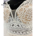 NumberSea A Line Boho Wedding Dress V Neck Three Quarter Flare Sleeve Lace Bodice Illusion Soft Tulle 2025 Beach Vestidos De Fiesta Bridal