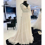 NumberSea A Line Boho Wedding Dress V Neck Three Quarter Flare Sleeve Lace Bodice Illusion Soft Tulle 2025 Beach Vestidos De Fiesta Bridal